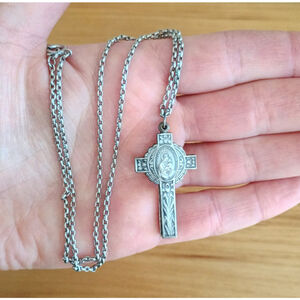 Vintage Fold Out Cross Our Lady Of Mount Carmel Sacred Heart Pendant Necklace